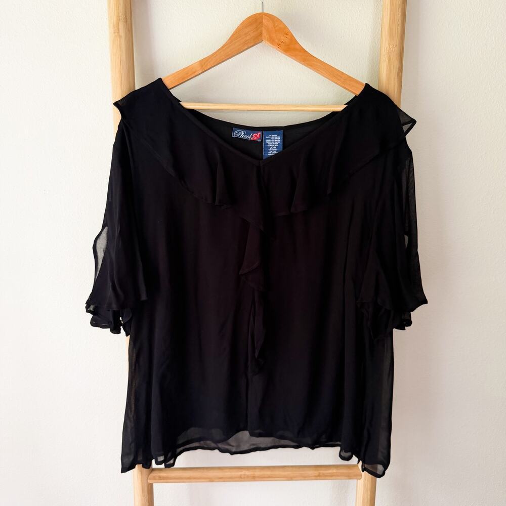 Phool Black Sheer Ruffle Sleeve Blouse Plus Size 22W Boho Flowy Top
